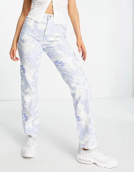 90s straight jeans in dragon print