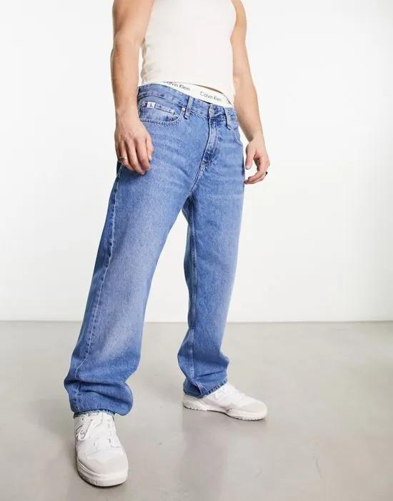 90s straight leg jeans in mid wash blue