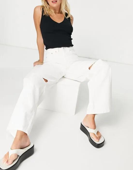 90s wide leg jeans with knee rips in white