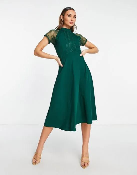 a line lace detail midi dress in emerald