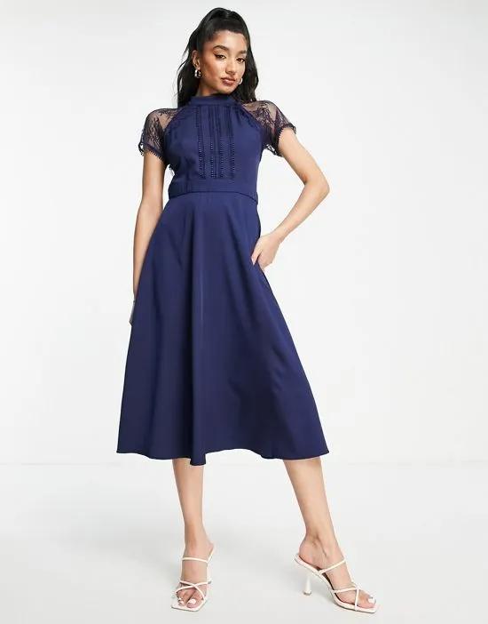 a line midi lace dress in navy