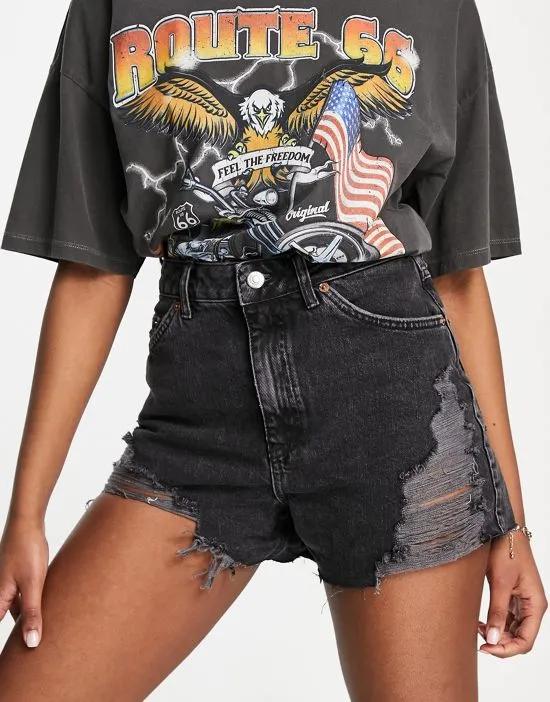 A-line ripped mom shorts in washed black