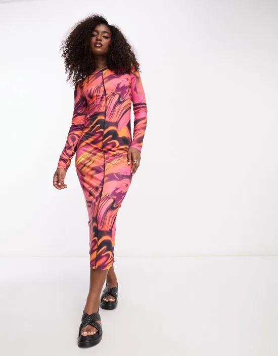 abstract printed midi dress in multi