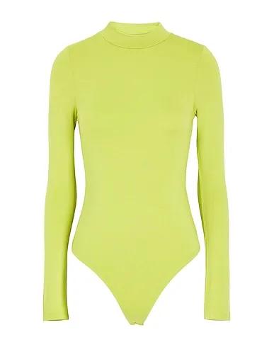 Acid green Jersey Bodysuit VISCOSE MOCK-NECK THONG BODYSUIT

