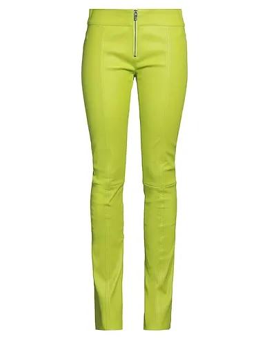 Acid green Leather Casual pants