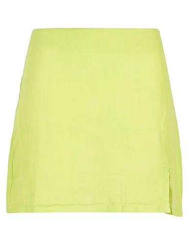 Acid green Mini skirt LINEN FRONT SLIT MINI SKIRT
