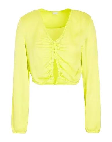 Acid green Satin Blouse LONG SLEEVE TOP W/ FRONT CUT OUT
