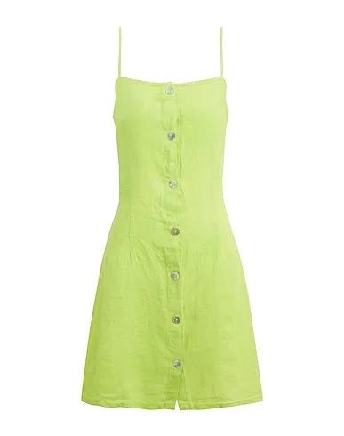 Acid green Short dress LINEN BUTTON-FRONT MINI SLIP DRESS
