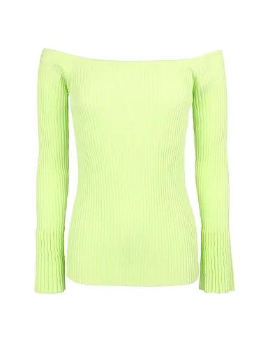 Acid green Sweater KNIT BELL-SLEEVE OFF-SHOULDER TOP
