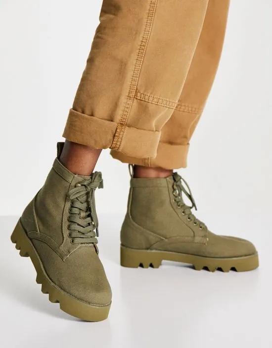 Addition canvas lace up boots in khaki