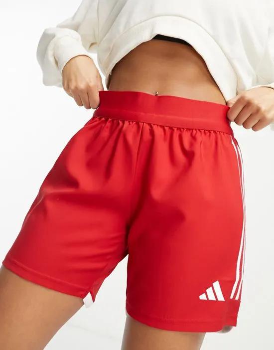adidas Football 3 stripe shorts in red