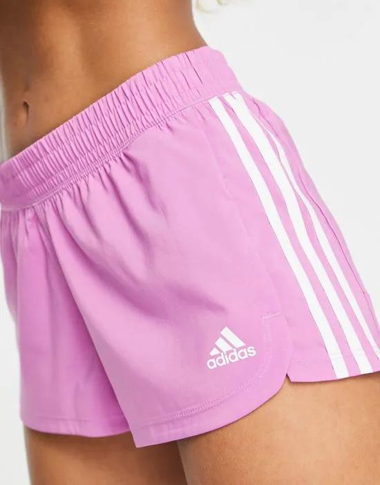 adidas Training 3 stripe mini shorts in pink