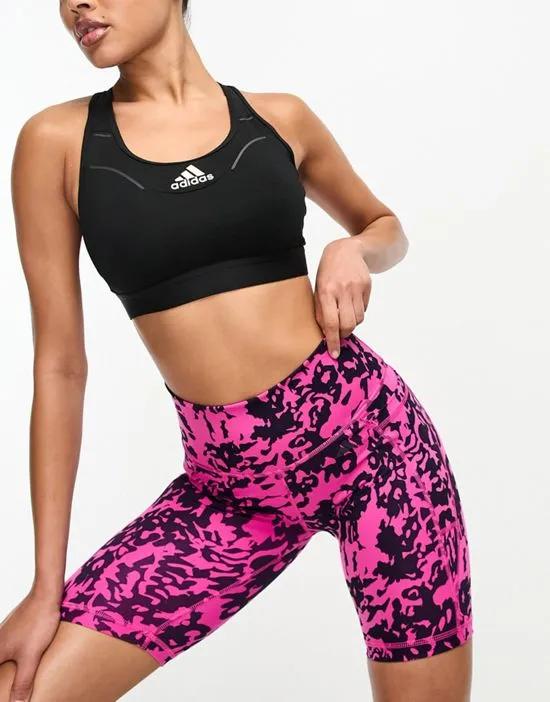 adidas Training reptile print legging shorts in pink