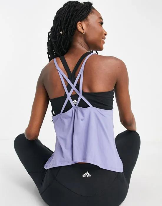 adidas Yoga top with back strap detail in dusty blue