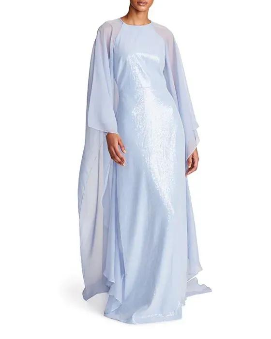 Adira Cape Sleeve Shimmer Gown