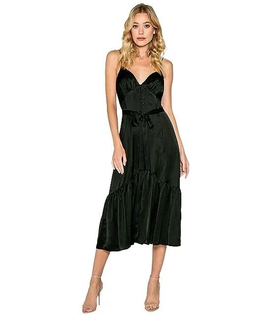 Adjustable Strappy Cami Midi Dress with Front Button Opening