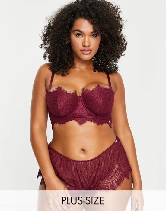 Adore lace padded longline multiway balcony bra in redcurrant