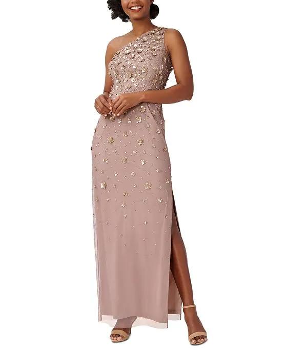 Adrianna Papell Women's Floral-Beaded One-Shoulder Gown