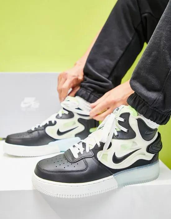 Air Force 1 Mid React sneakers in sail white, black and ghost green