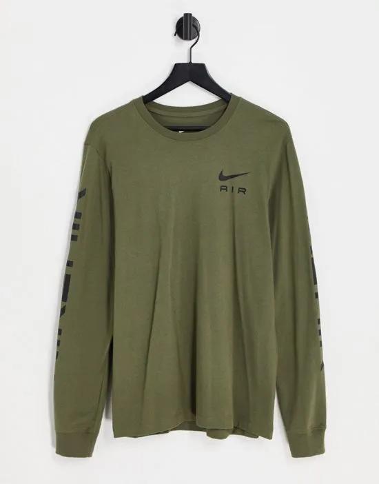 Air graphic long sleeve T-shirt with arm print in medum olive