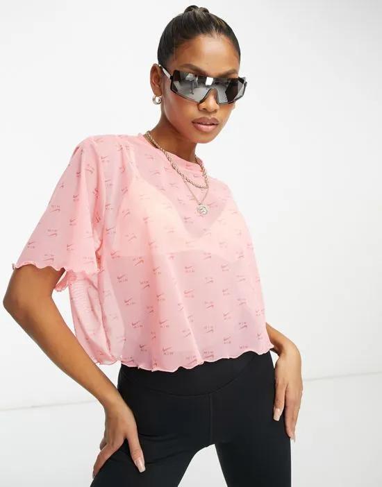 Air mesh all-over print crop top in pink