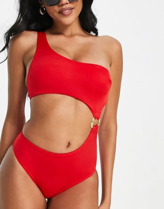 Albori assymetric one shoulder swimsuit in red