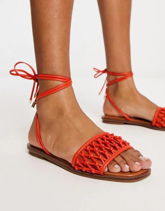 Aldo Seazen crochet lace up sandals in bright orange