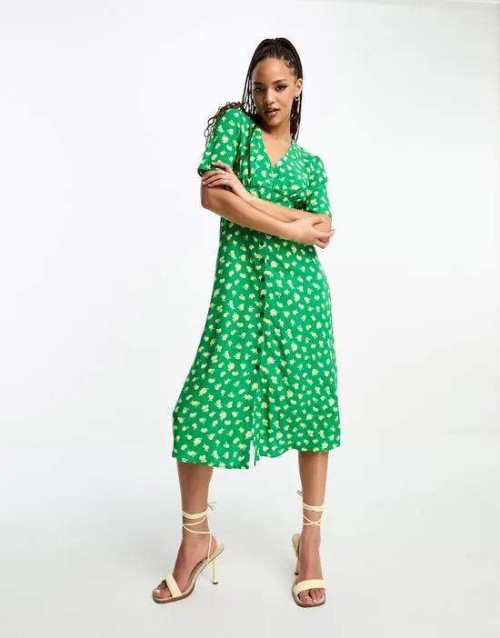 Alexa lemon print midi dress in green