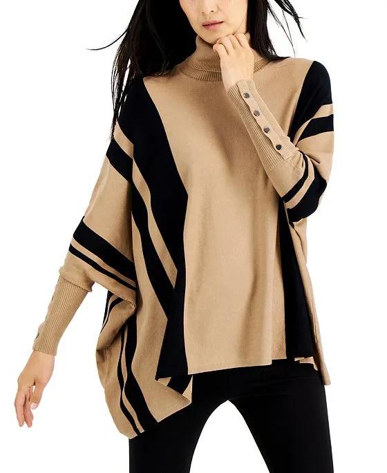 Alfani Striped Turtleneck Poncho Sweater, Created for Macy's