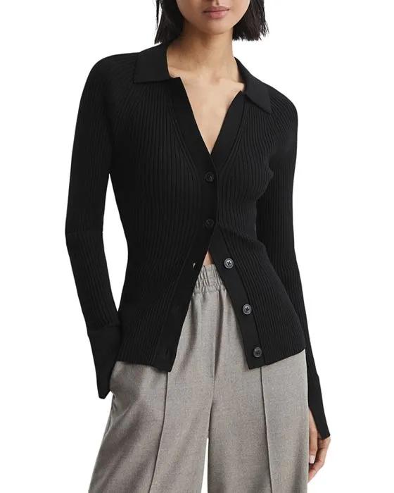 Alicia Ribbed Knit Button Front Cardigan