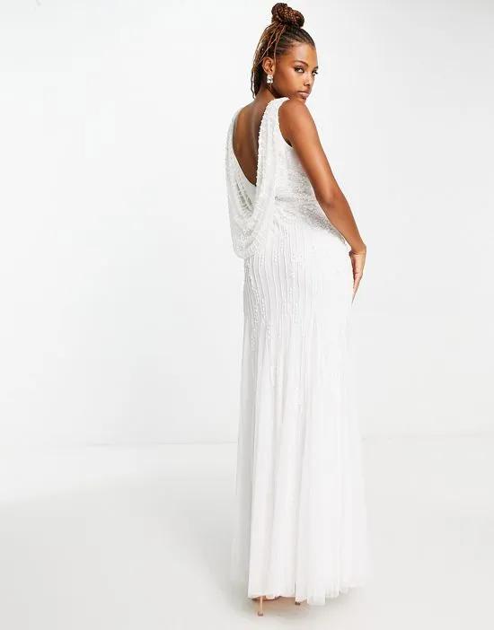 all over embellished maxi dress with cowl back in ivory