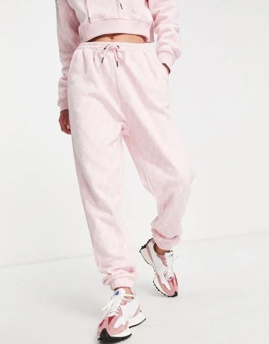 all over print sweatpants in pink - part of a set