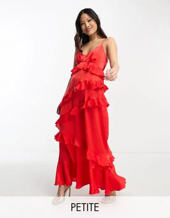 all over ruffle cami maxi dress in red