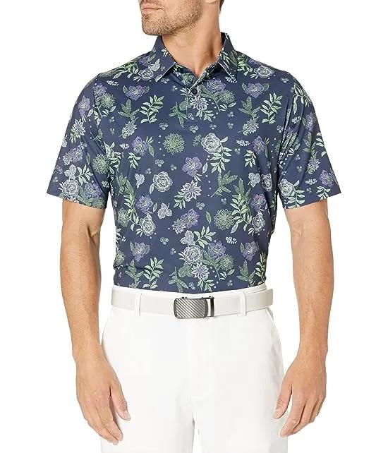 All Over Stitched Floral Print Polo