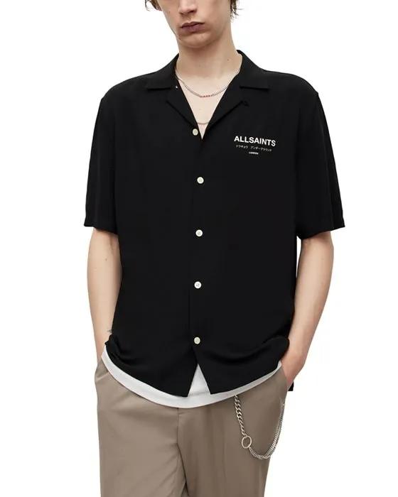 ALLSAINTS Underground Logo Print Relaxed Fit Button Down Camp Shirt 