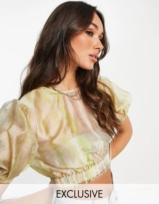 Allsaints x ASOS exclusive Astra cropped blouse in lime - part of a set