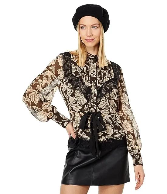 Alness Drawstring Waist Blouse with Contrast Lace