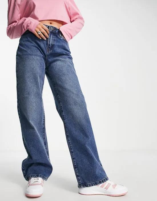 Amanda high waisted wide leg jeans in mid blue