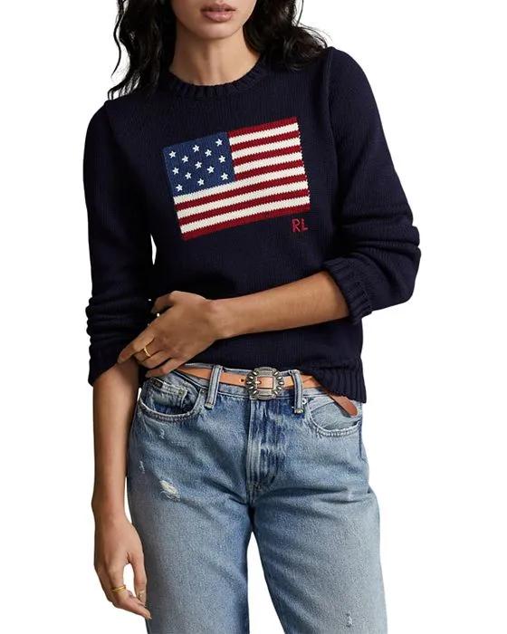 American Flag Cotton Crewneck Sweater