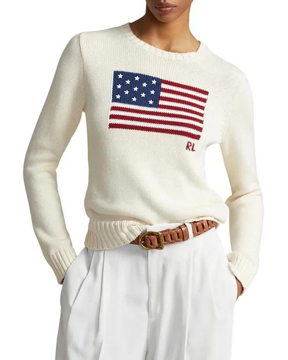 American Flag Cotton Crewneck Sweater