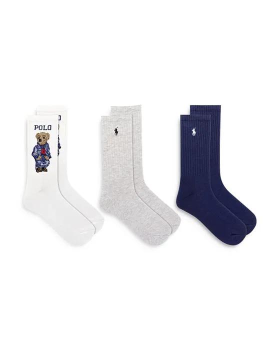 Americana Sport Bear Crew Socks, Set of 3