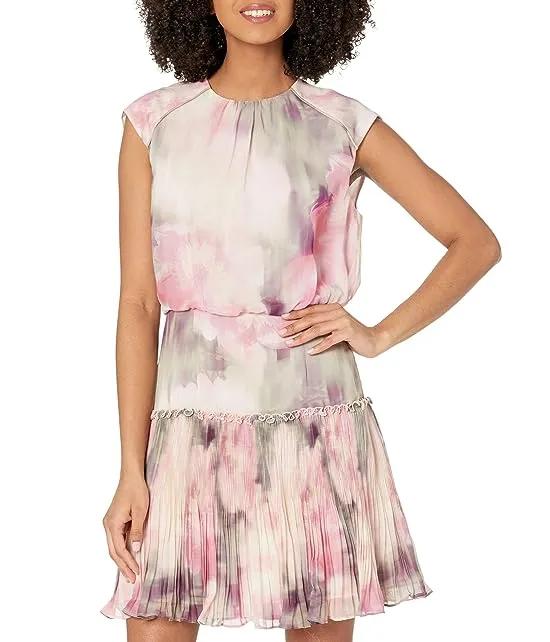 Amorita Blurred Floral Waisted Sleeveless Mini Dress