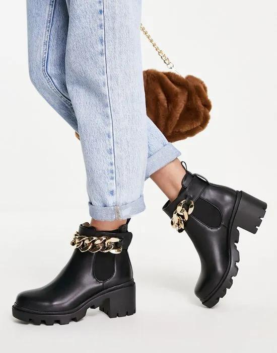 Amulet-C chain detail mid heel boots in black