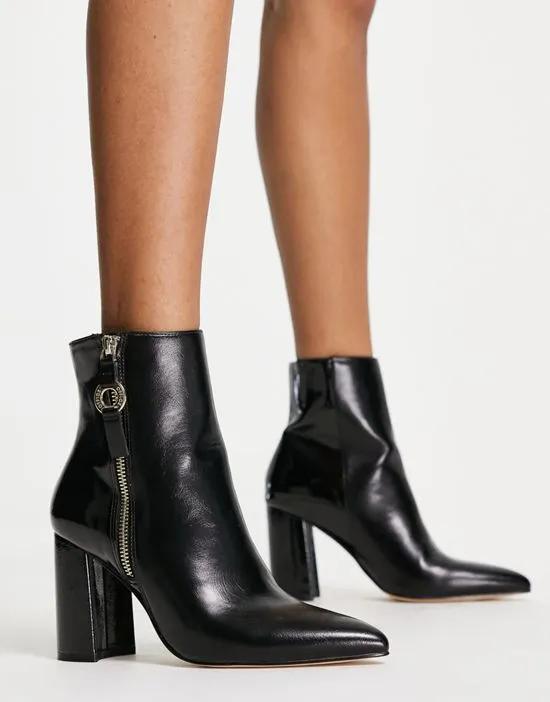 Amy pointed block heel ankle boots in black