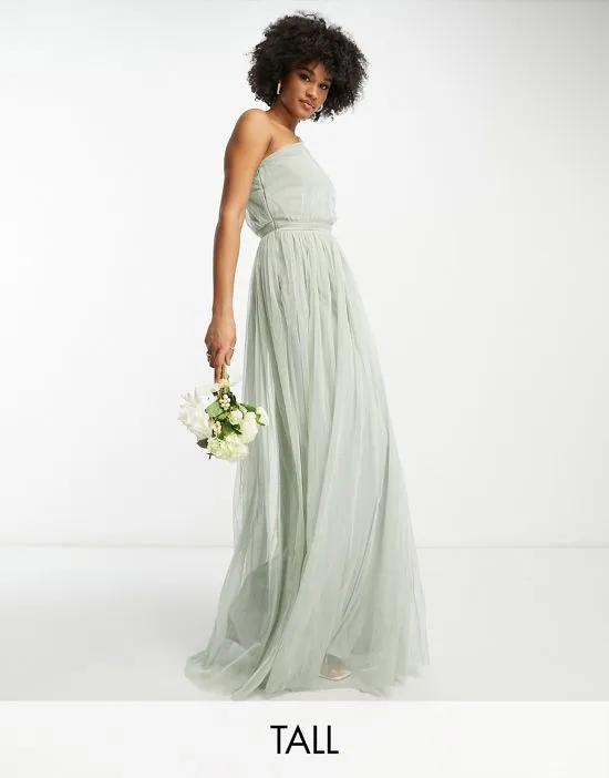 Anaya With Love Tall Bridesmaid tulle one shoulder maxi dress in sage green
