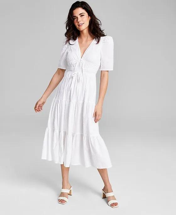 And Now This Women's Clip-Dot V-Neck Cotton Maxi Dress