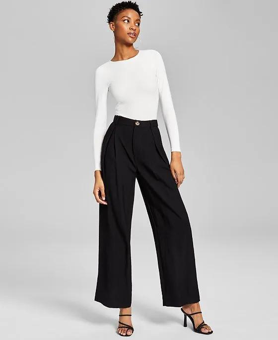 And Now This Women's High-Rise Wide-Leg Textured Trouser Pants