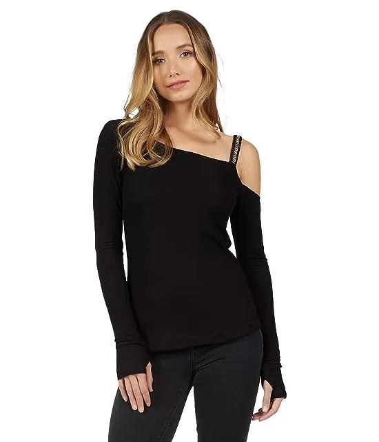Andros Long Sleeve One Shoulder Tee w/ Chain Tape