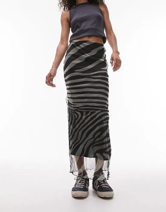 animal cut about zebra midi mesh skirt in midi