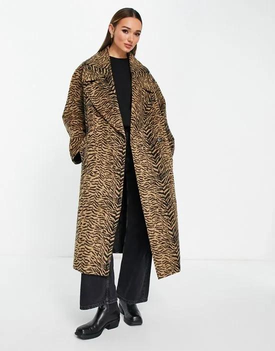 animal print formal coat in brown
